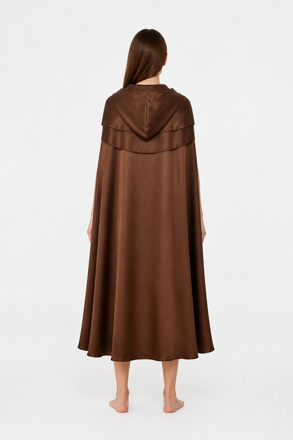 Long Brown Hooded Cloak-Cape back view
