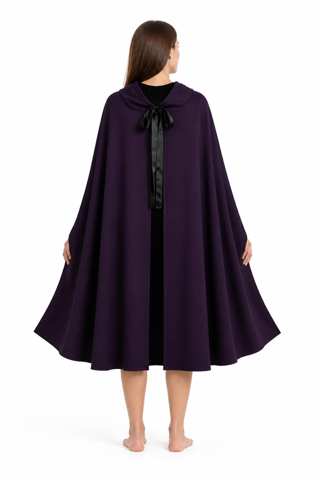 Purple Hooded Cape with a Wide Hem for Halloween back view