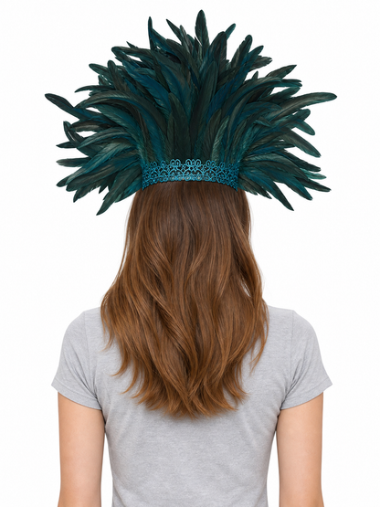 Carnival headpiece with feathers and a mask