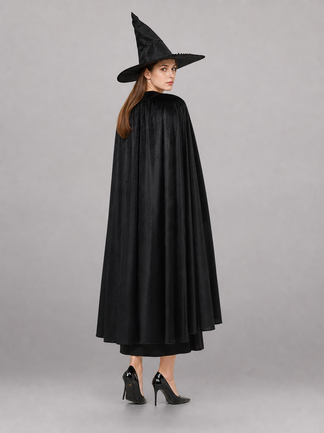 Black Costume Cape with Green Gloves
