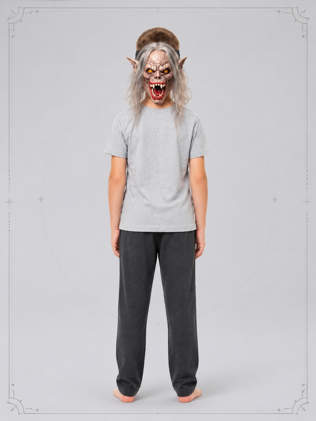 Halloween Demon Mask with Split Mouth and Fangs back view