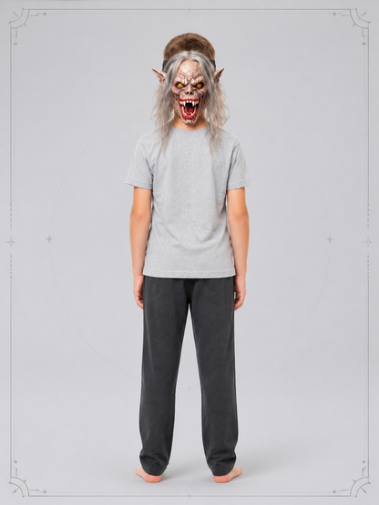 Halloween Demon Mask with Split Mouth and Fangs back view