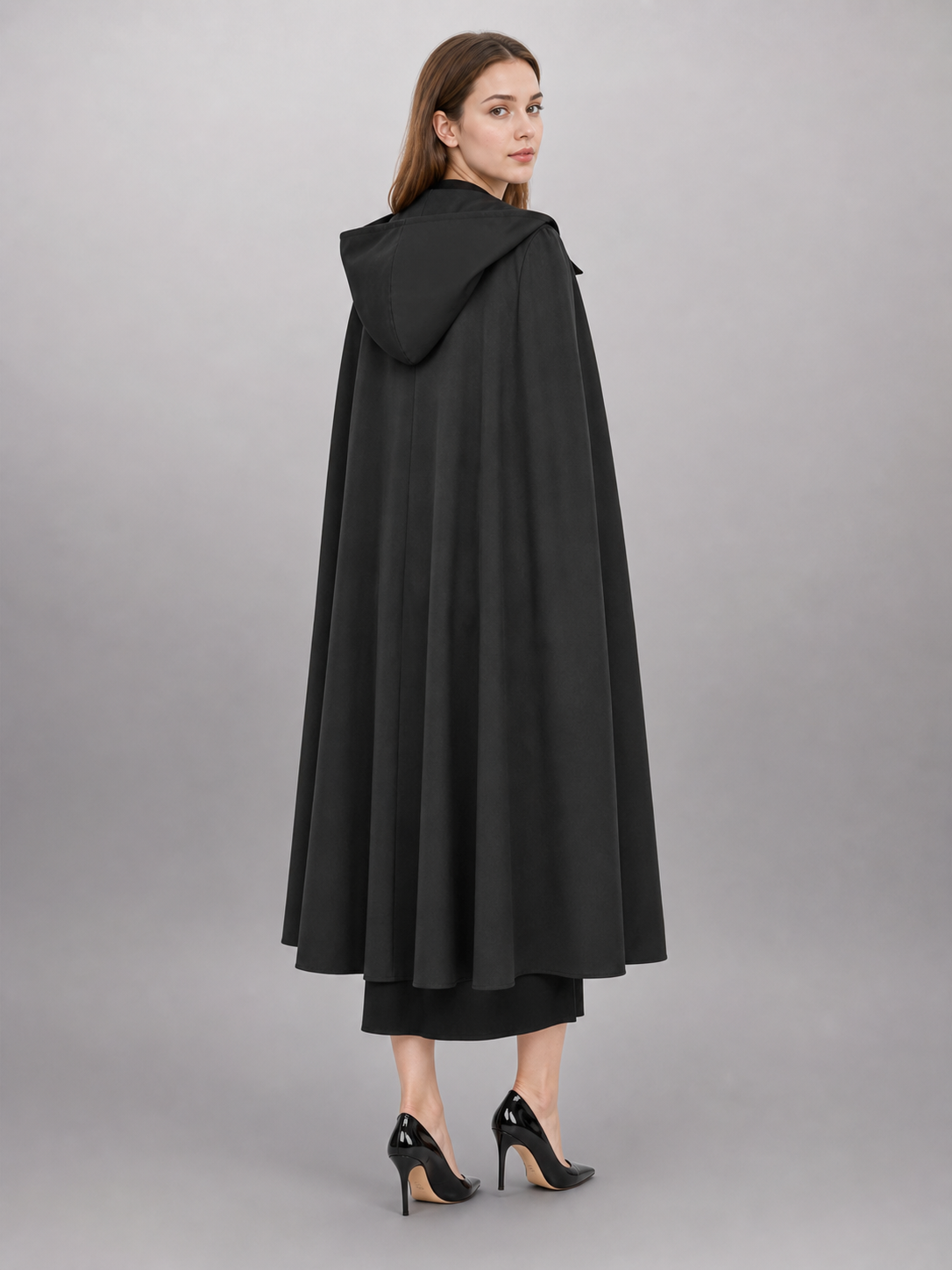 Black Medieval Hooded Carnival Cloak