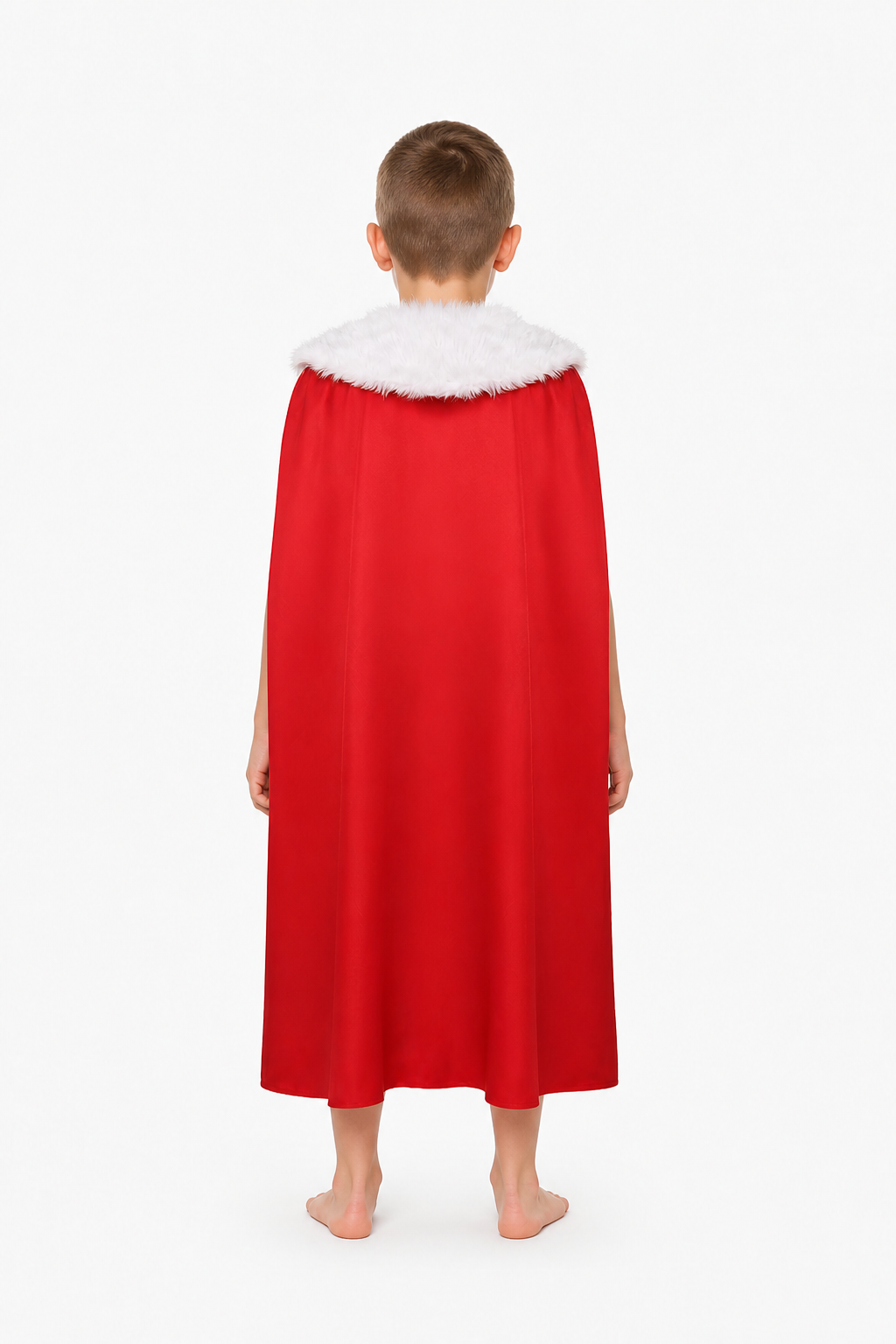 Long Cosplay Cape with White Fur Trim back view