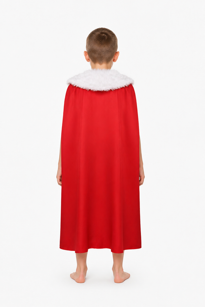 Long Cosplay Cape with White Fur Trim back view