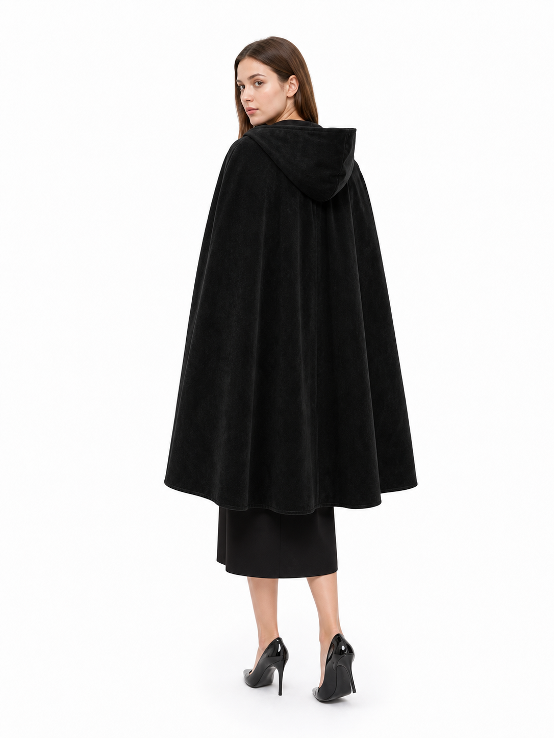 Black medieval hooded carnival cloak