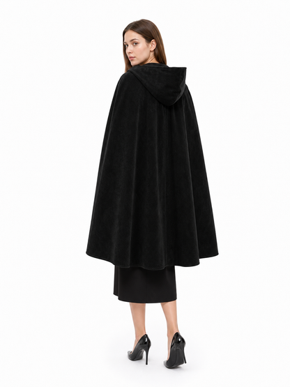 Black medieval hooded carnival cloak