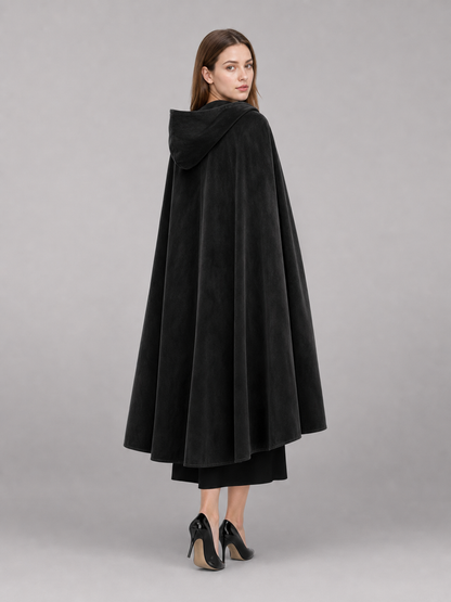 Long black hooded costume cloak