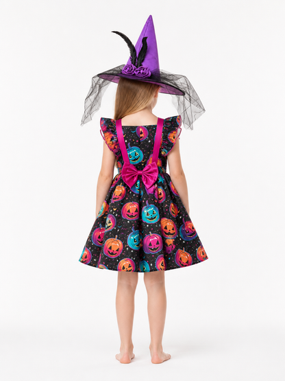 Halloween Costume Dress with Colorful Pumpkins back view
