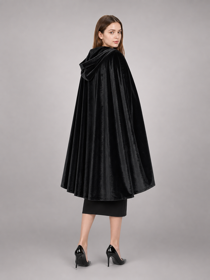 Black Hooded Carnival Cape, Flowing