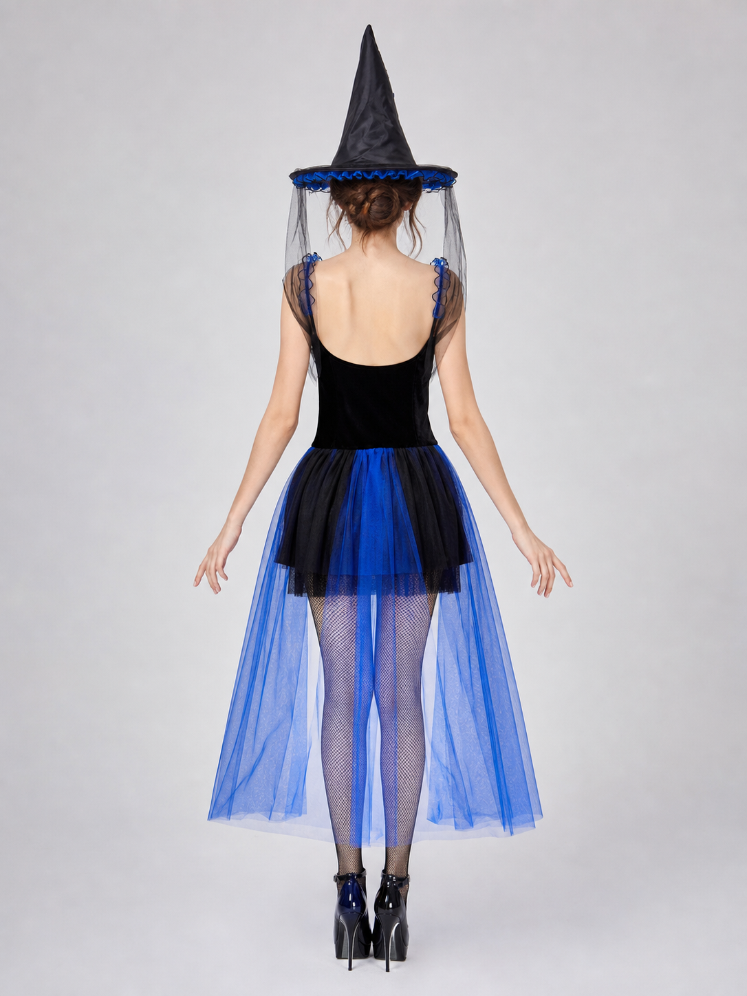Halloween witch costume with hat and veil