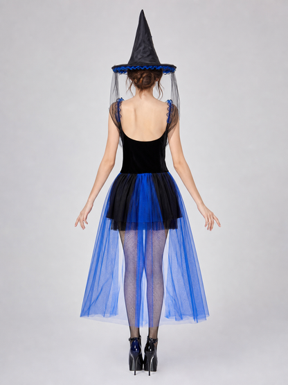Halloween witch costume with hat and veil