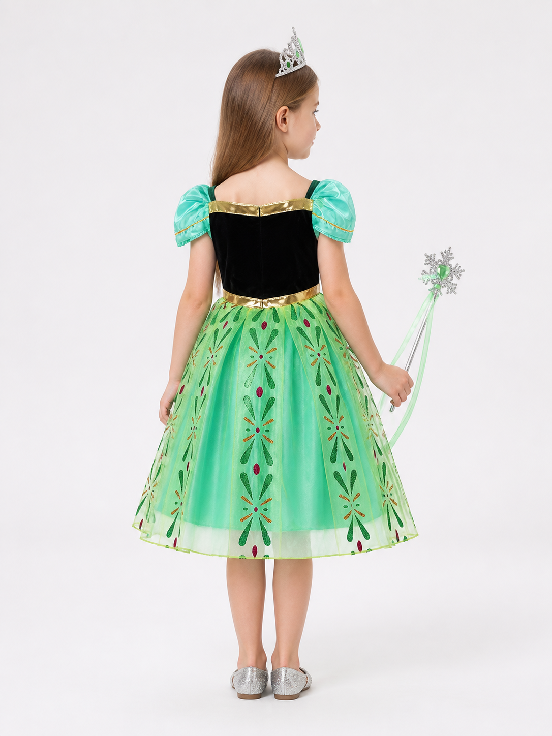 Princess Costume with Crown and Magic Wand back view