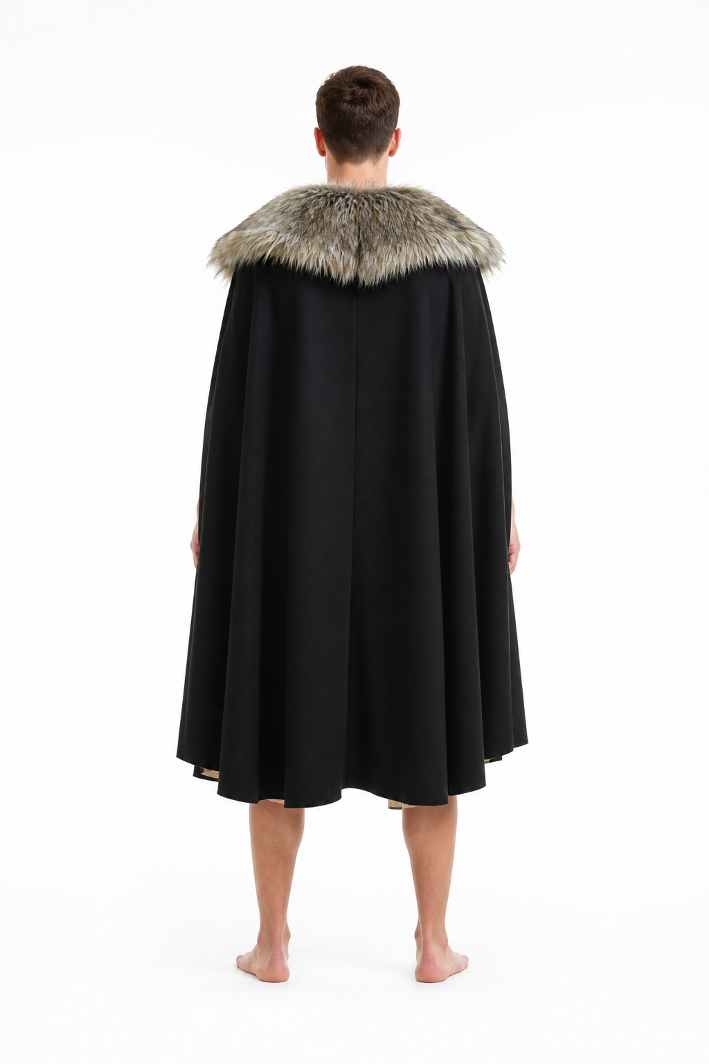 Long Cloak with Fur Collar and Buttons back view