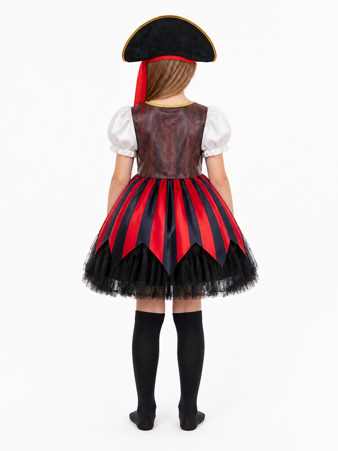 Children's Pirate Costume with Striped Dress and Corset back view