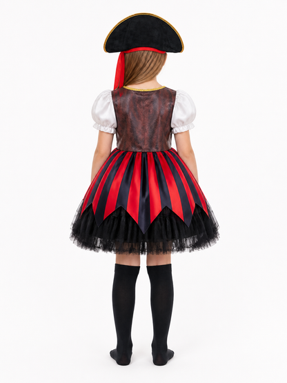 Children's Pirate Costume with Striped Dress and Corset back view