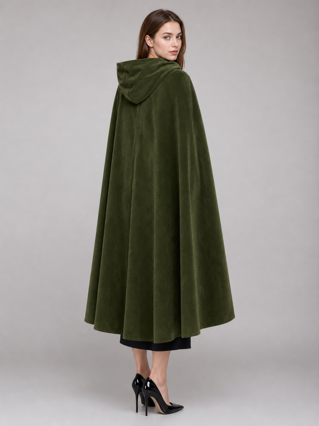 Long Green Hooded Costume Cloak
