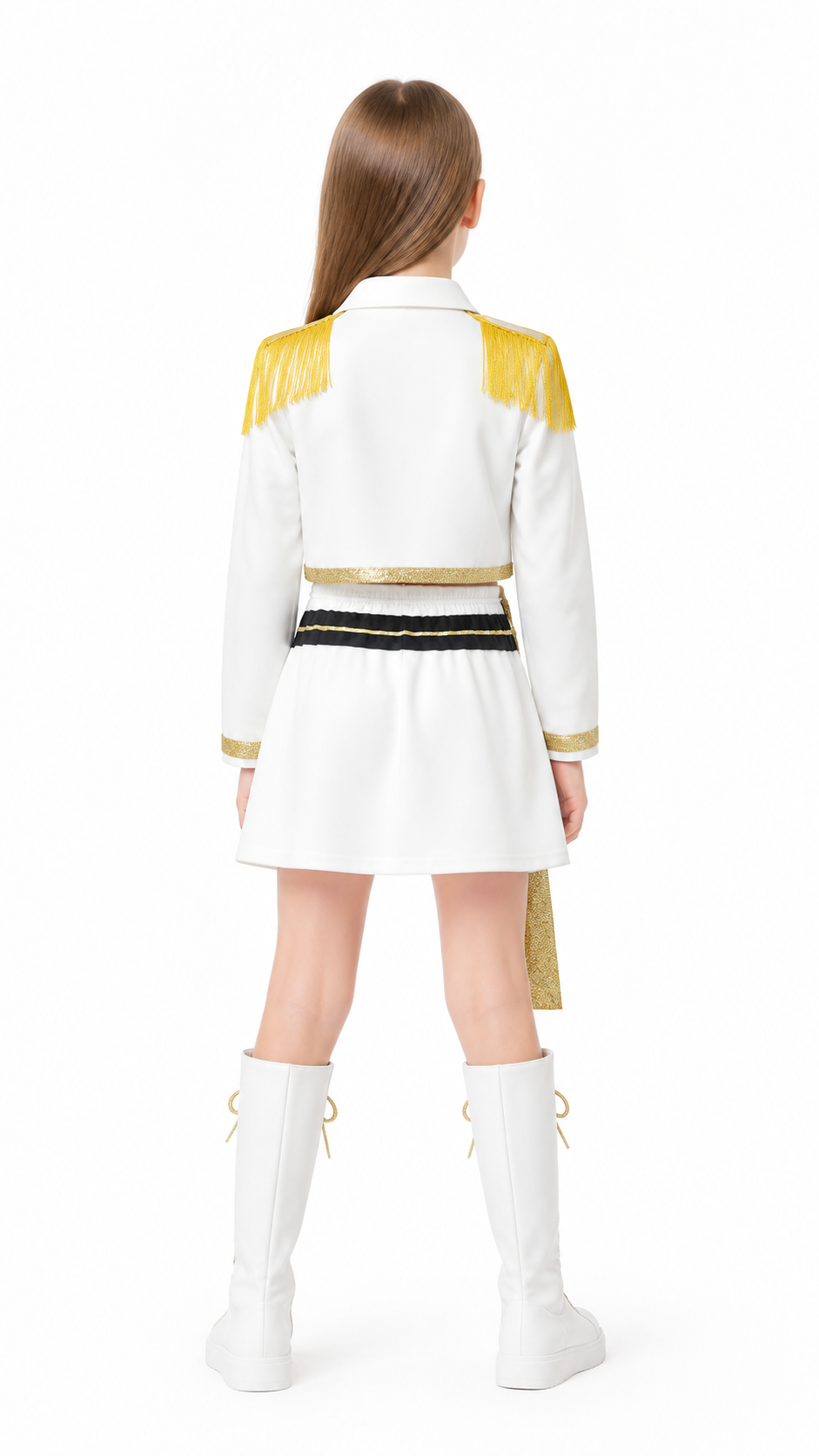 Children's Set: White Jacket and Skirt with Gold Decor back view