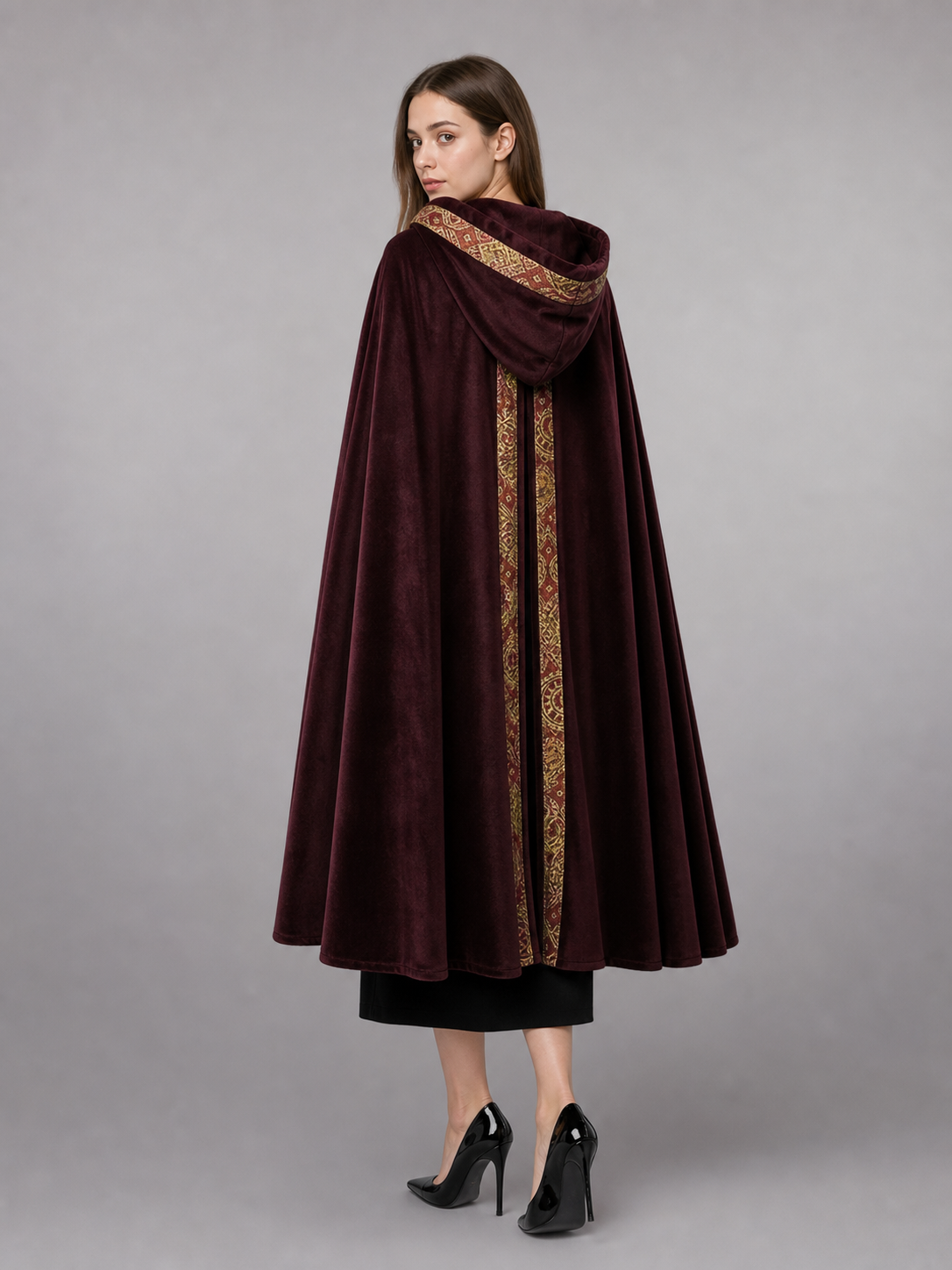 Burgundy Carnival Cloak with Hood