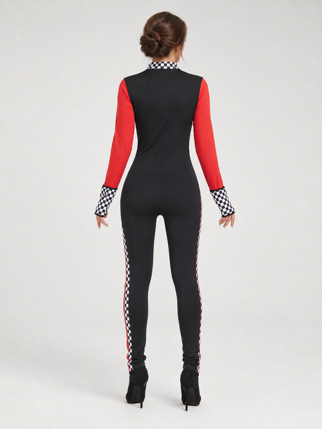Racing-Style Jumpsuit with Checkered Inserts back view