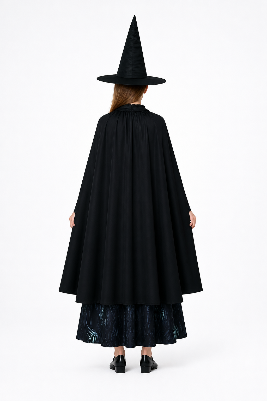 Cosplay Costume with Cape and Pointed Hat back view