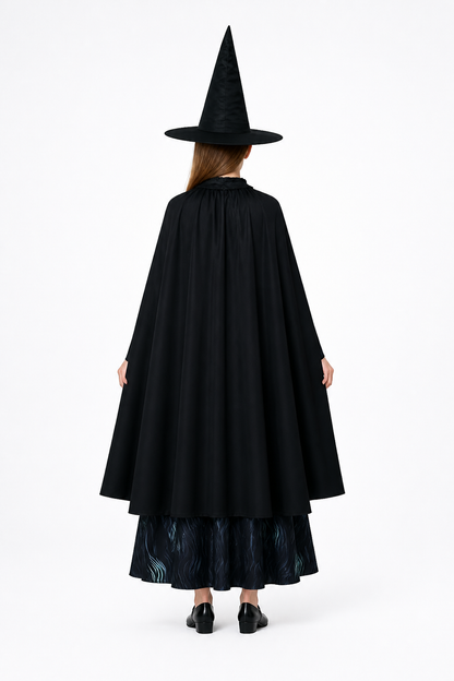 Cosplay Costume with Cape and Pointed Hat back view