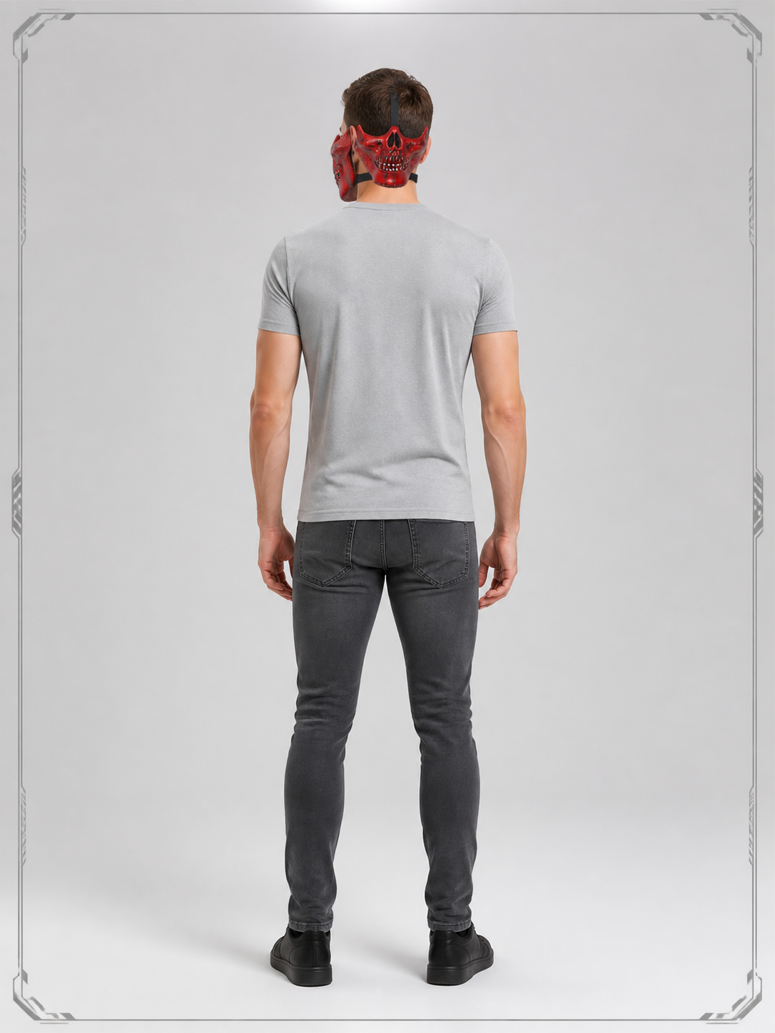 Red-and-Black Skull Half-Mask Halloween Mask