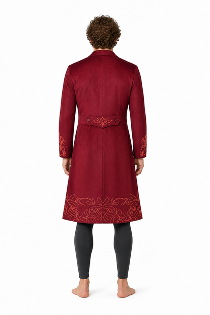 Burgundy Embroidered Willy Wonka Cosplay Coat back view