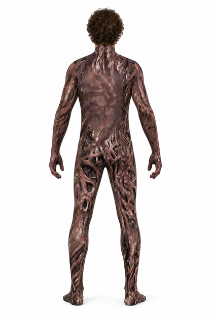 Halloween zombie costume with mask and claws back view