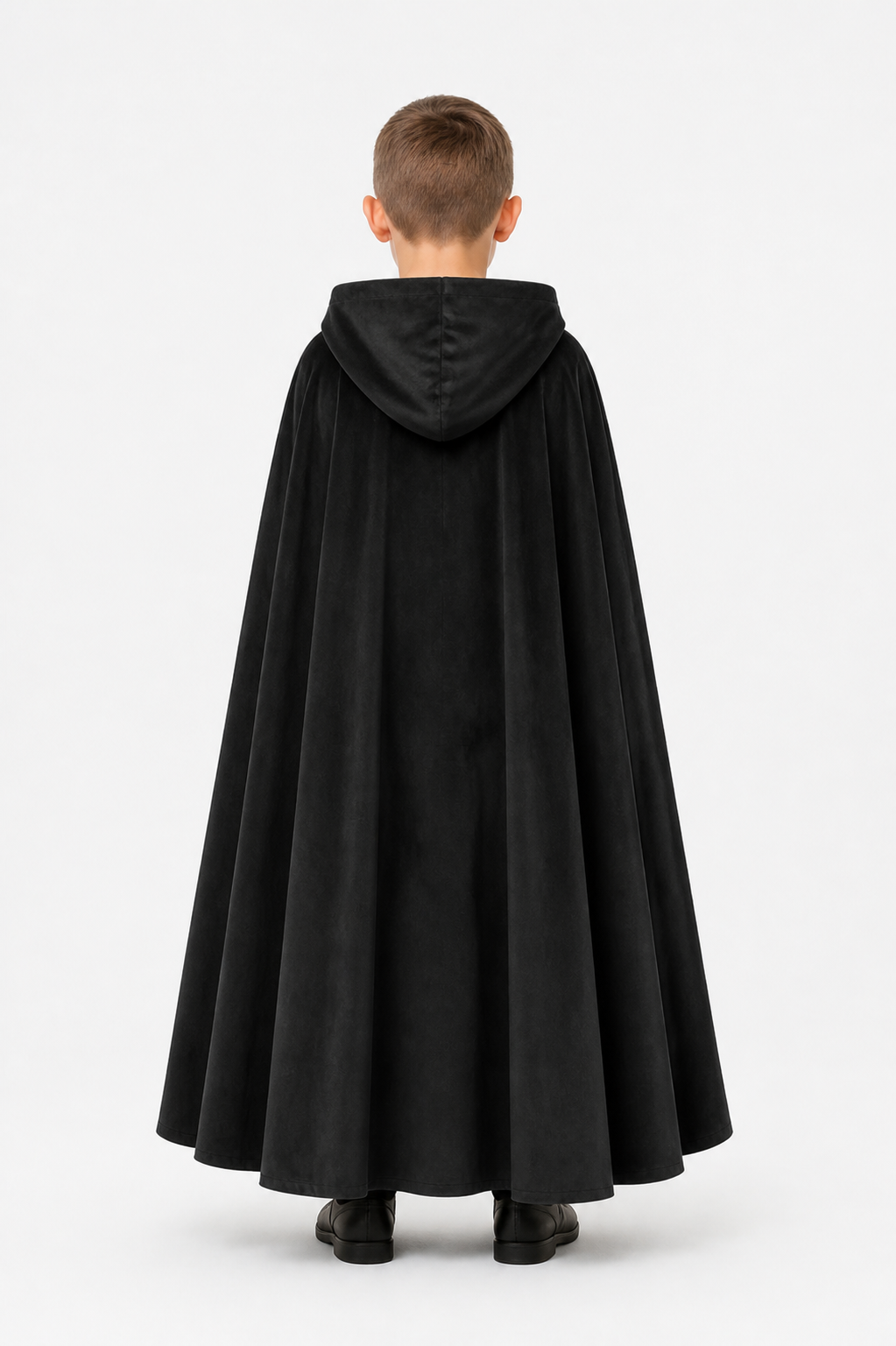 Adult Black Long Hooded Cloak with a Wide Hem