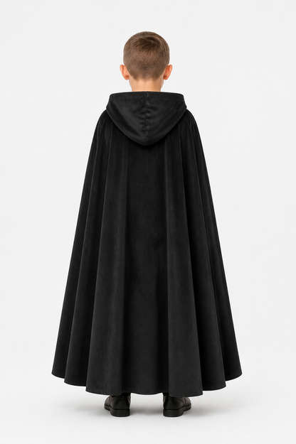 Adult Black Long Hooded Cloak with a Wide Hem