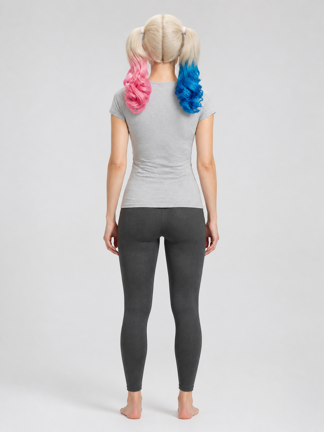 Long Carnival Wig with Pink and Blue Ponytails back view
