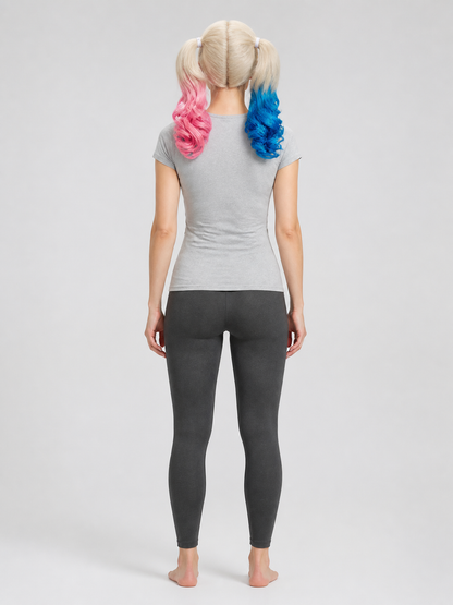 Long Carnival Wig with Pink and Blue Ponytails back view