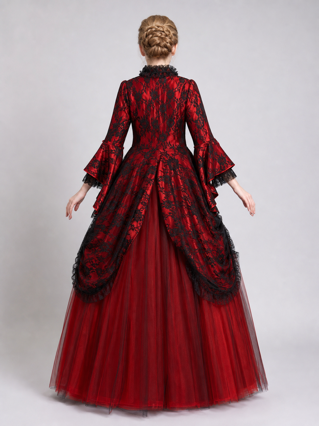Gothic dress with roses and lace, red and black