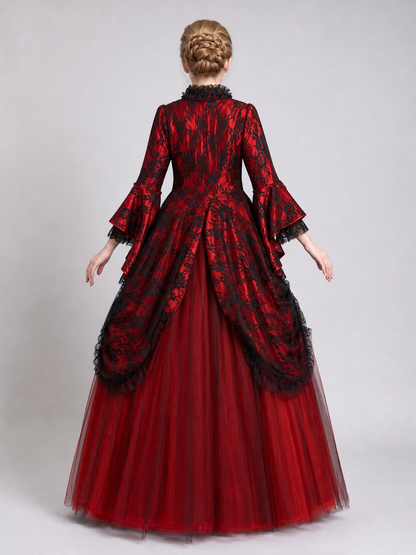 Gothic dress with roses and lace, red and black