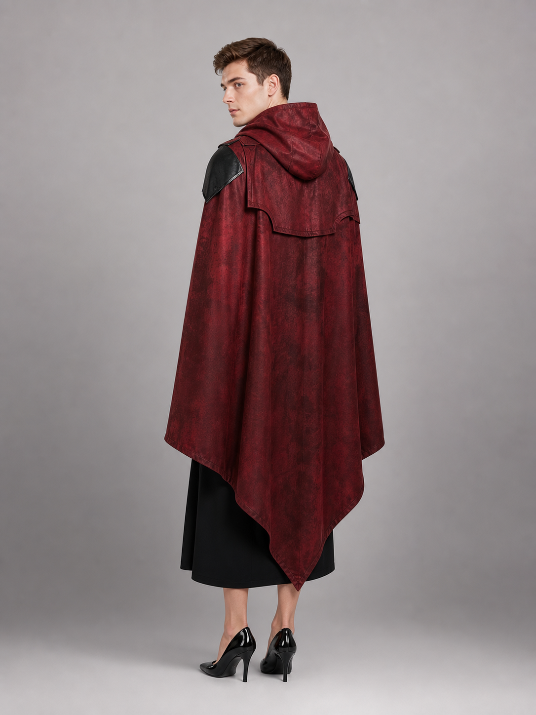 Gothic Burgundy Carnival Cloak with Hood