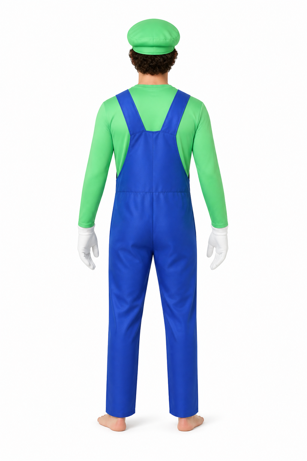 Green Luigi Cosplay Costume with Mustache and Hat back view