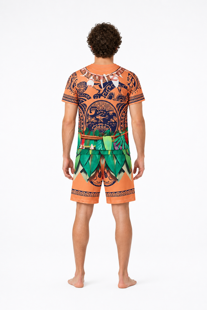 Kids' Moana Maui Costume, T-Shirt and Shorts back view