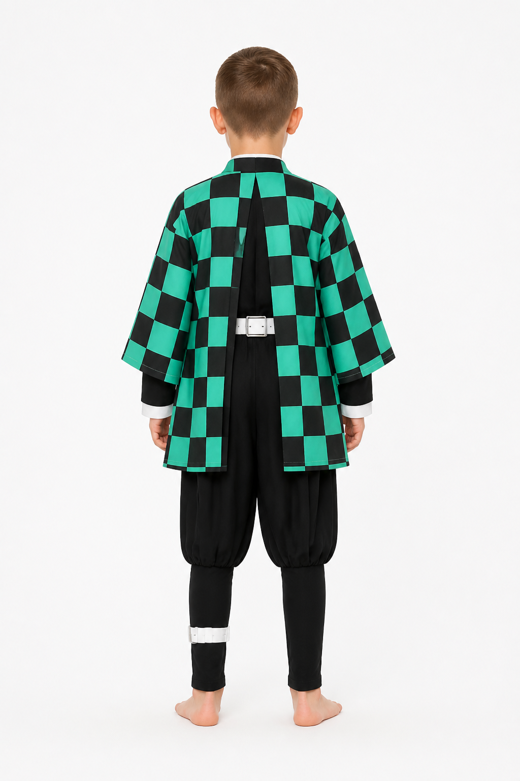 Tanjiro Cosplay Costume with Checkered Haori back view