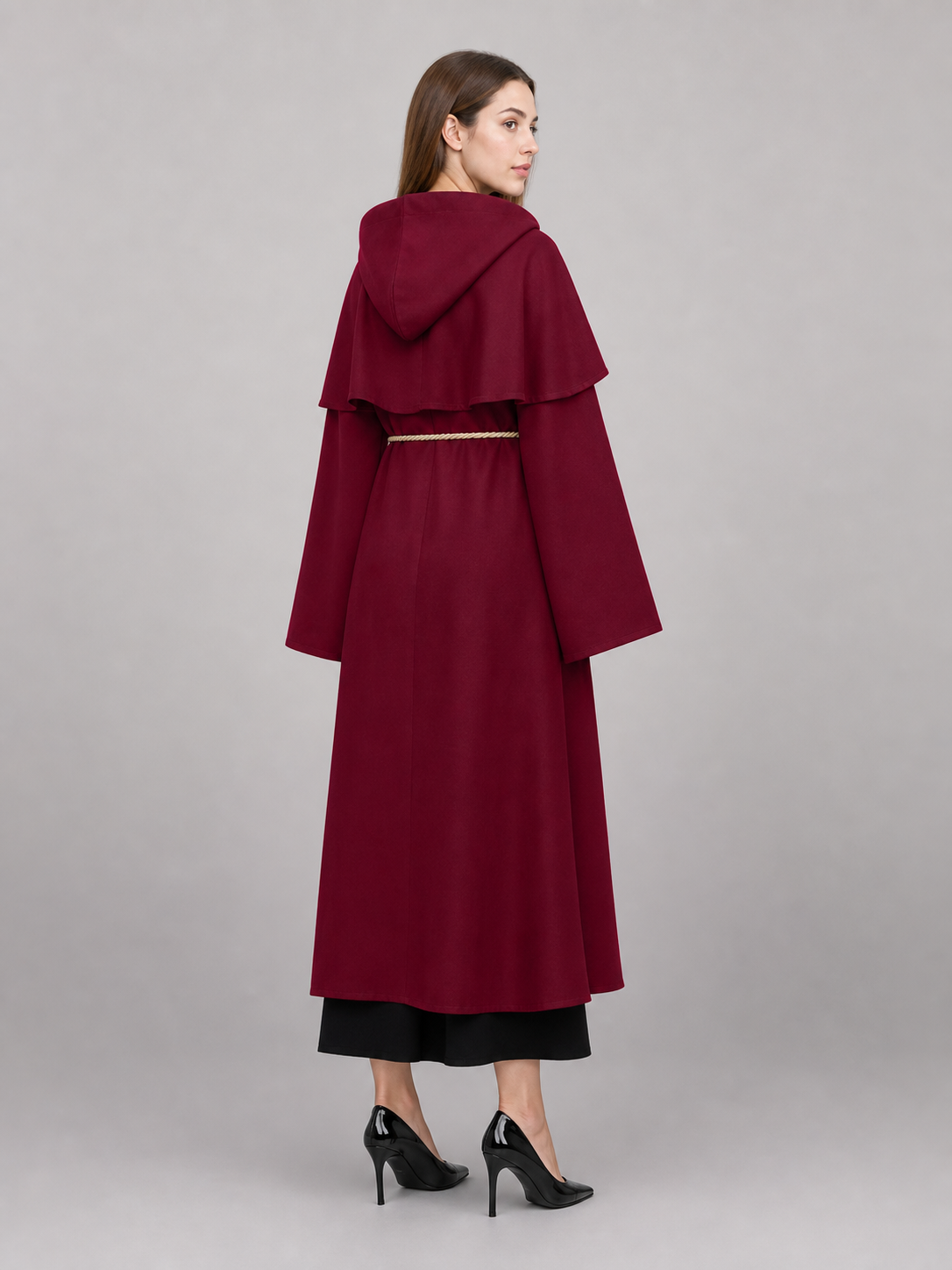 Burgundy Hooded Carnival Cloak for Cosplay