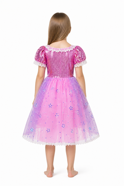 Puffy Layered Princess Dress with Sequins back view