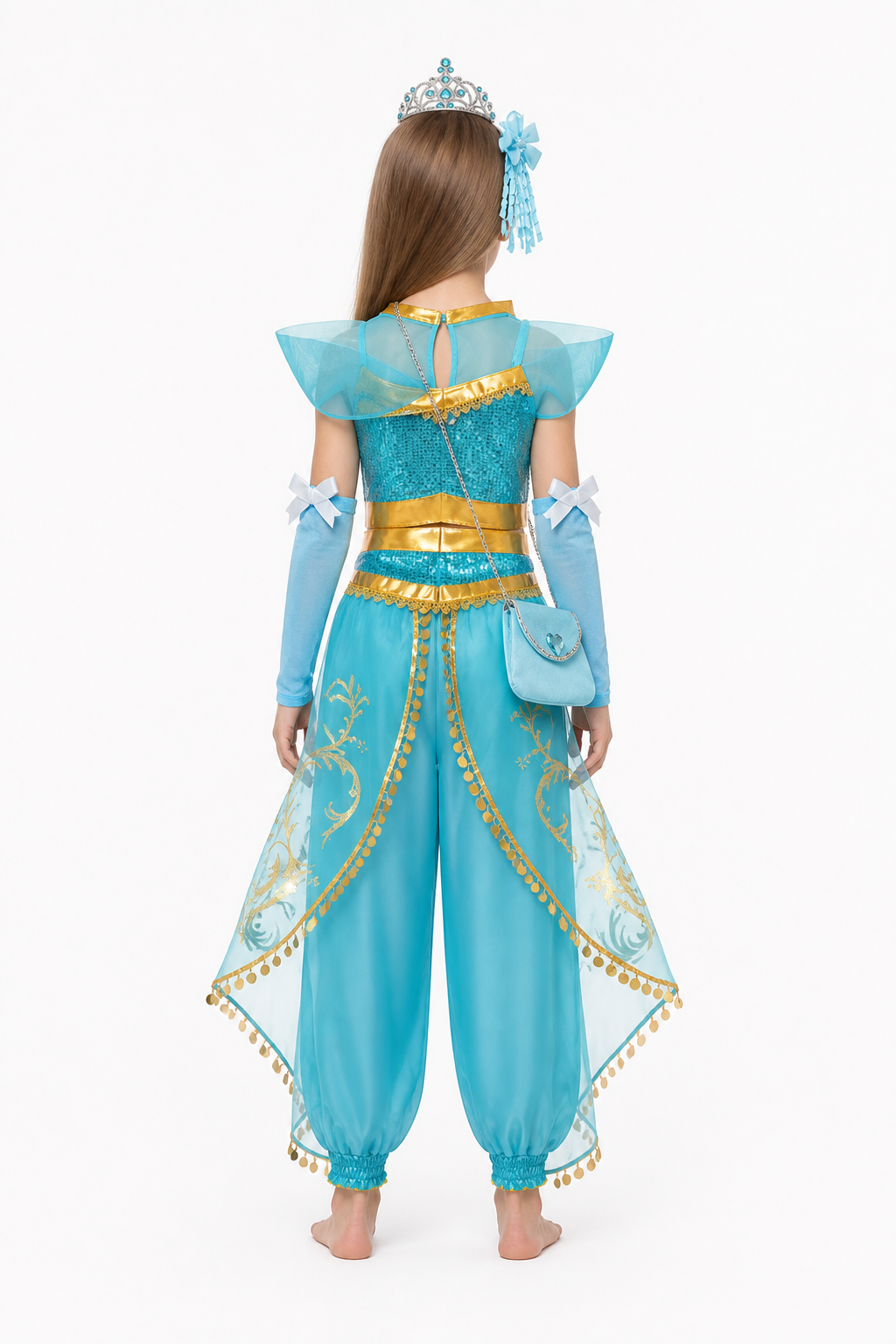 Light Blue Children's Arabian-Style Costume with Accessories back view