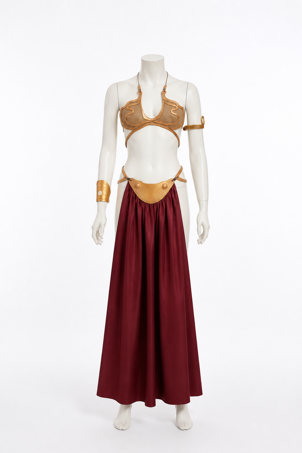 Burgundy and Gold Halloween Cosplay Costume with Skirt back view