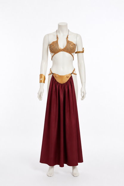 Burgundy and Gold Halloween Cosplay Costume with Skirt back view