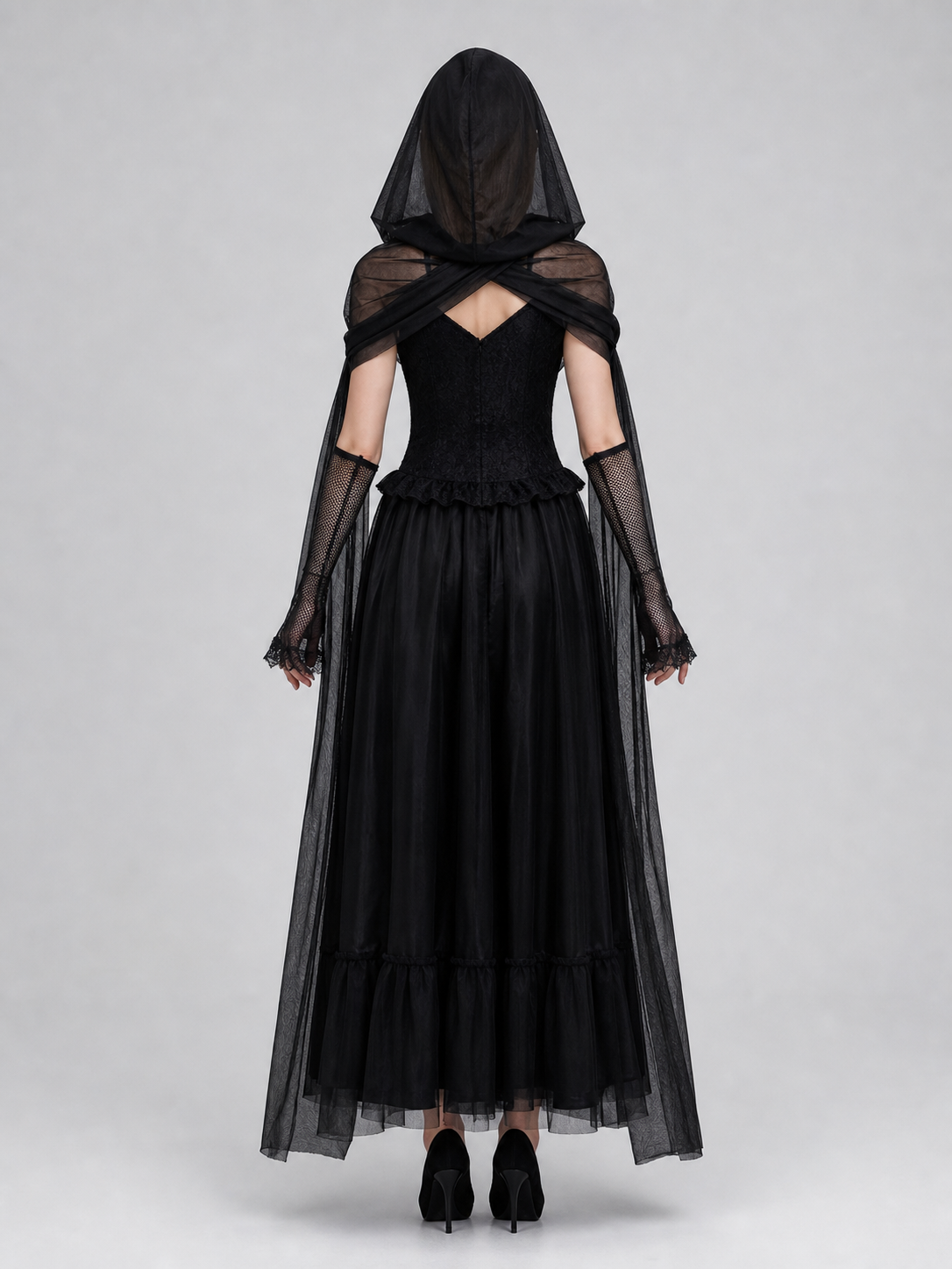 Gothic Dress Costume with Veil and Gloves