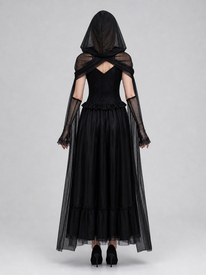 Gothic Dress Costume with Veil and Gloves