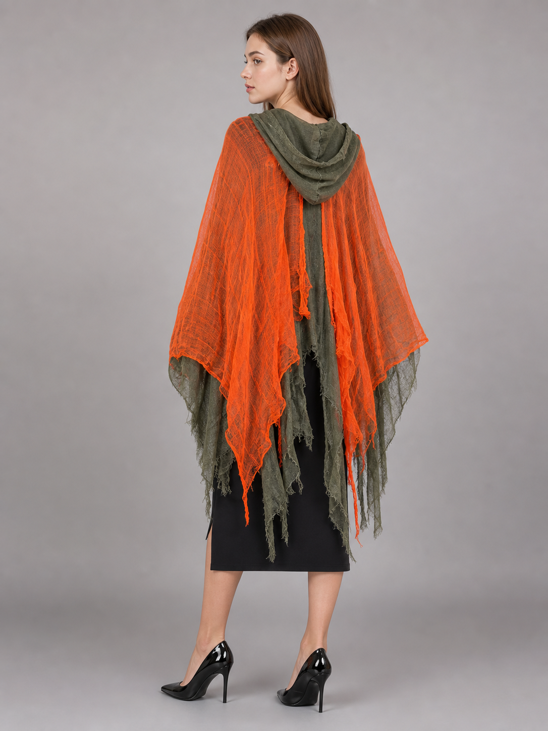Orange and Gray Hooded Costume Cloak