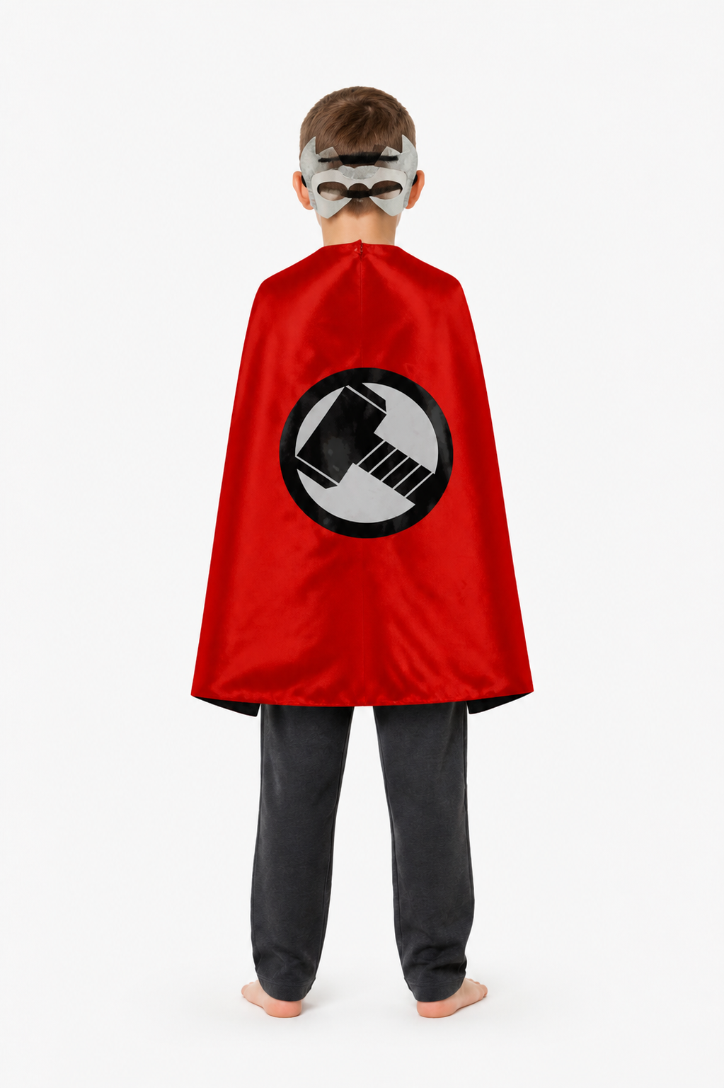 Red Cape with a Round Emblem and Ties back view