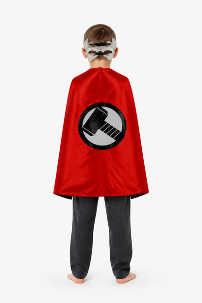 Red Cape with a Round Emblem and Ties back view