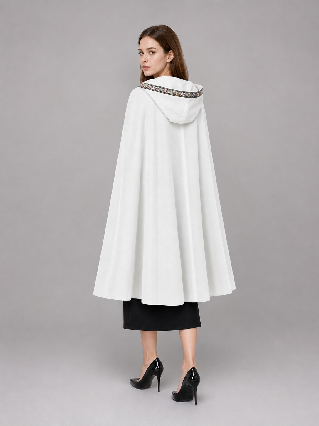 White Medieval Hooded Costume Cloak